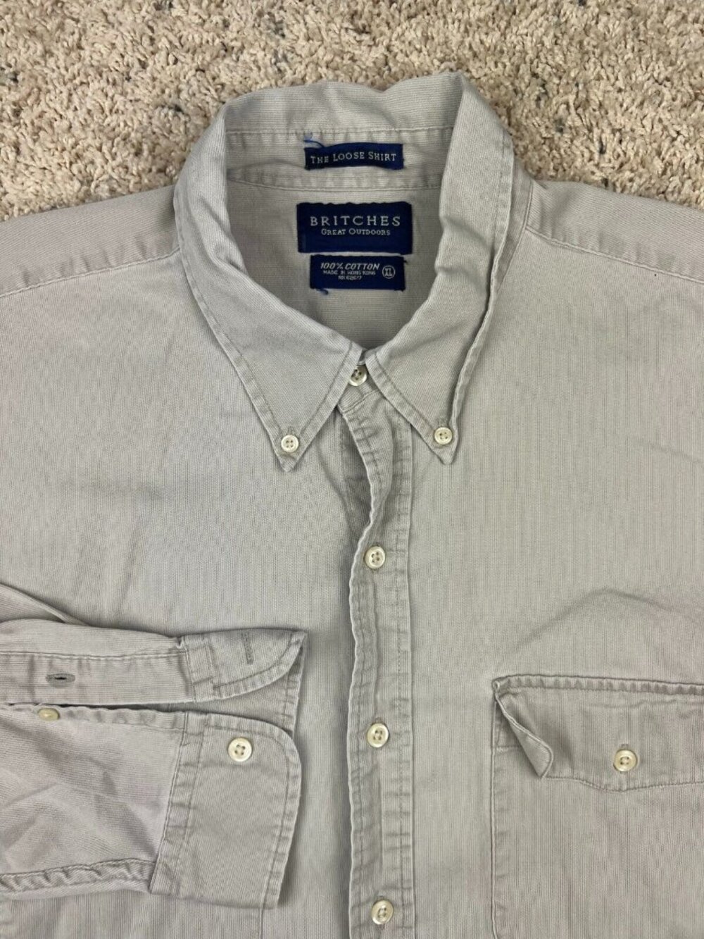 Britches Great Outdoors Size XL Long Sleeve Button Up Beige LOOSE SHIRT Cotton